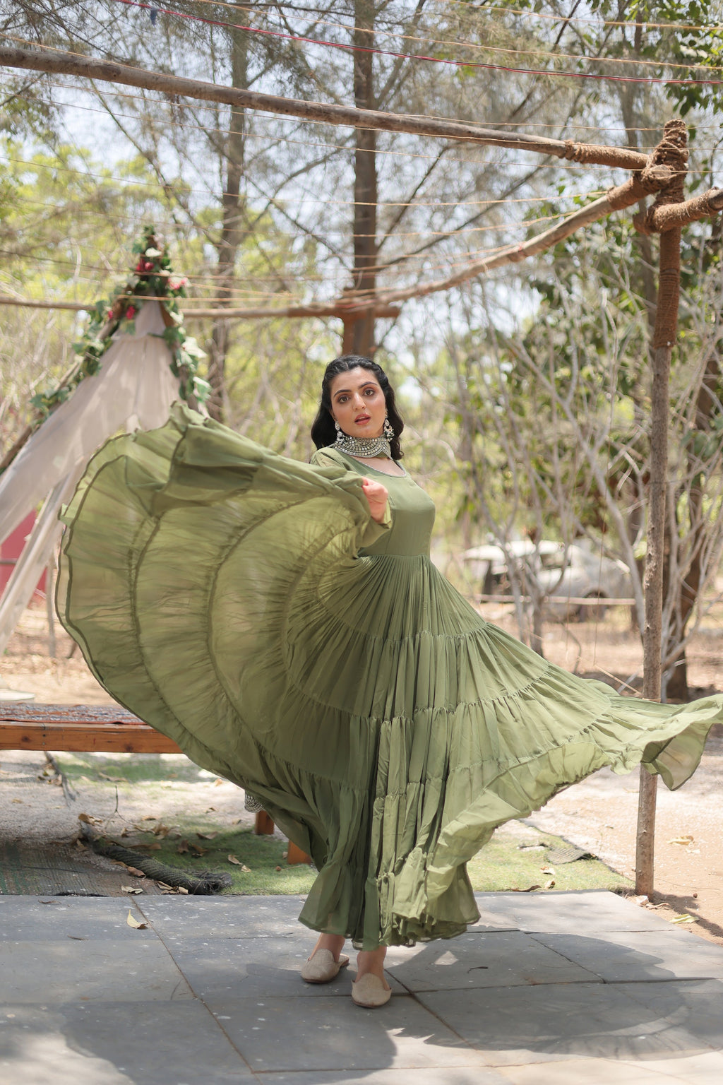 Green georgette Shreeprada designer Anarkali gown