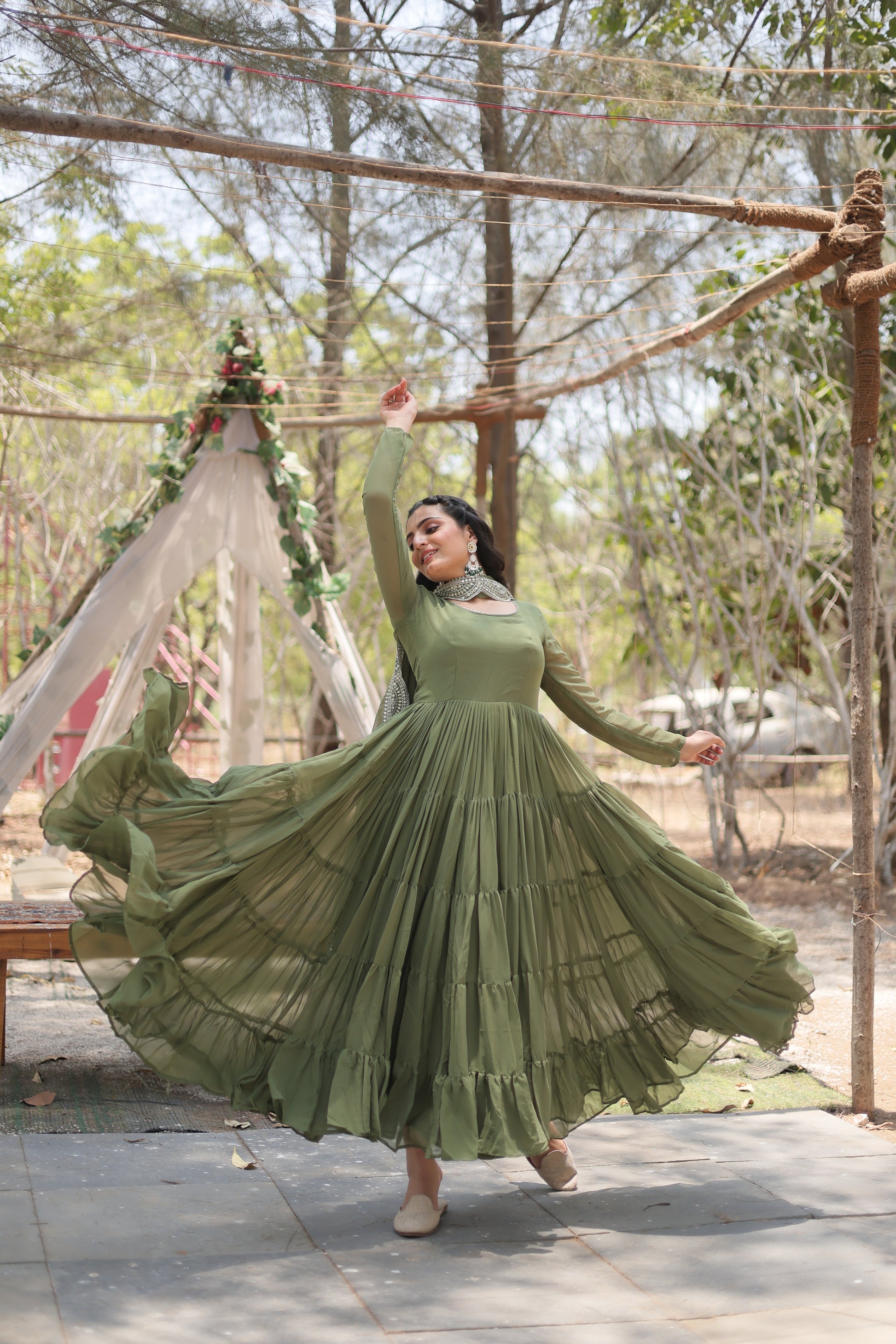 Green georgette Shreeprada designer Anarkali gown