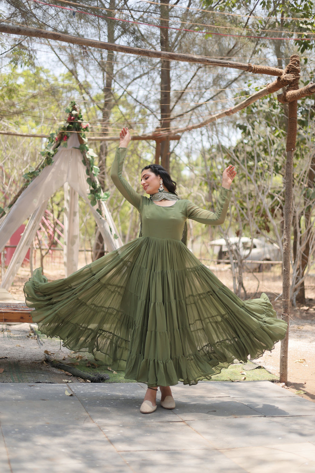 Green georgette Shreeprada designer Anarkali gown