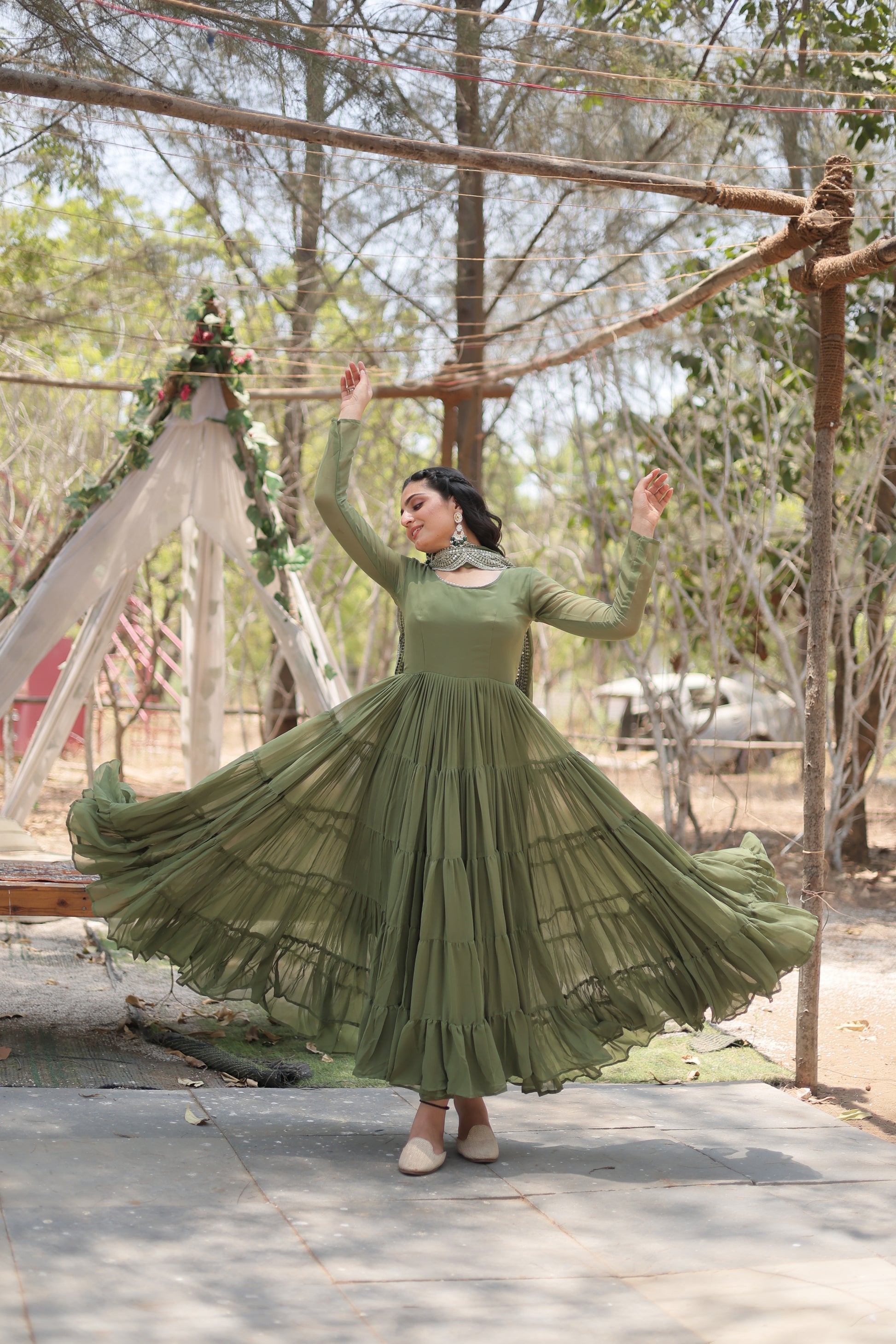 Green georgette Shreeprada designer Anarkali gown