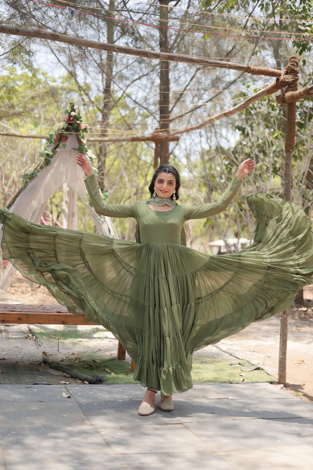 Green georgette Shreeprada designer Anarkali gown