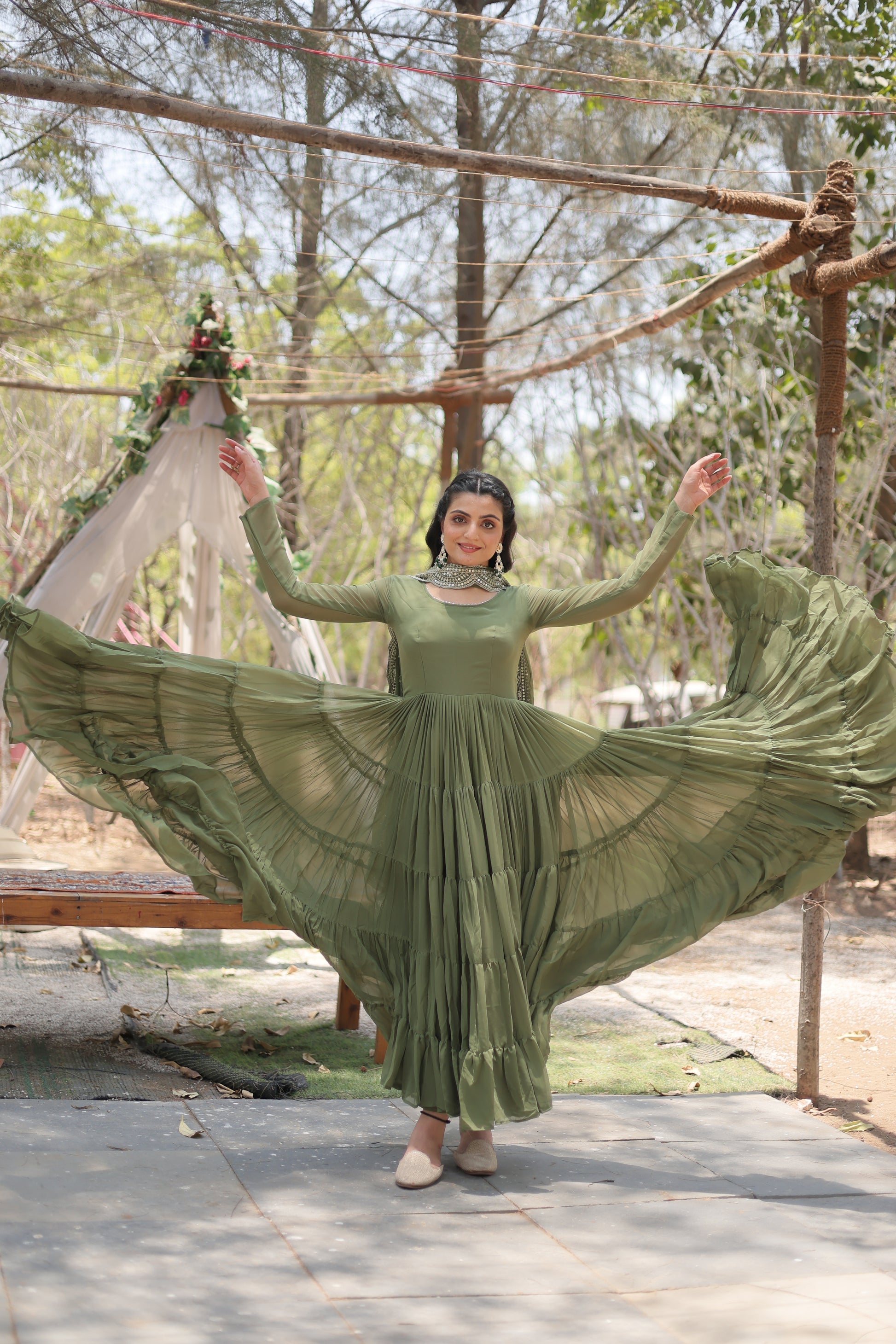 Green georgette Shreeprada designer Anarkali gown