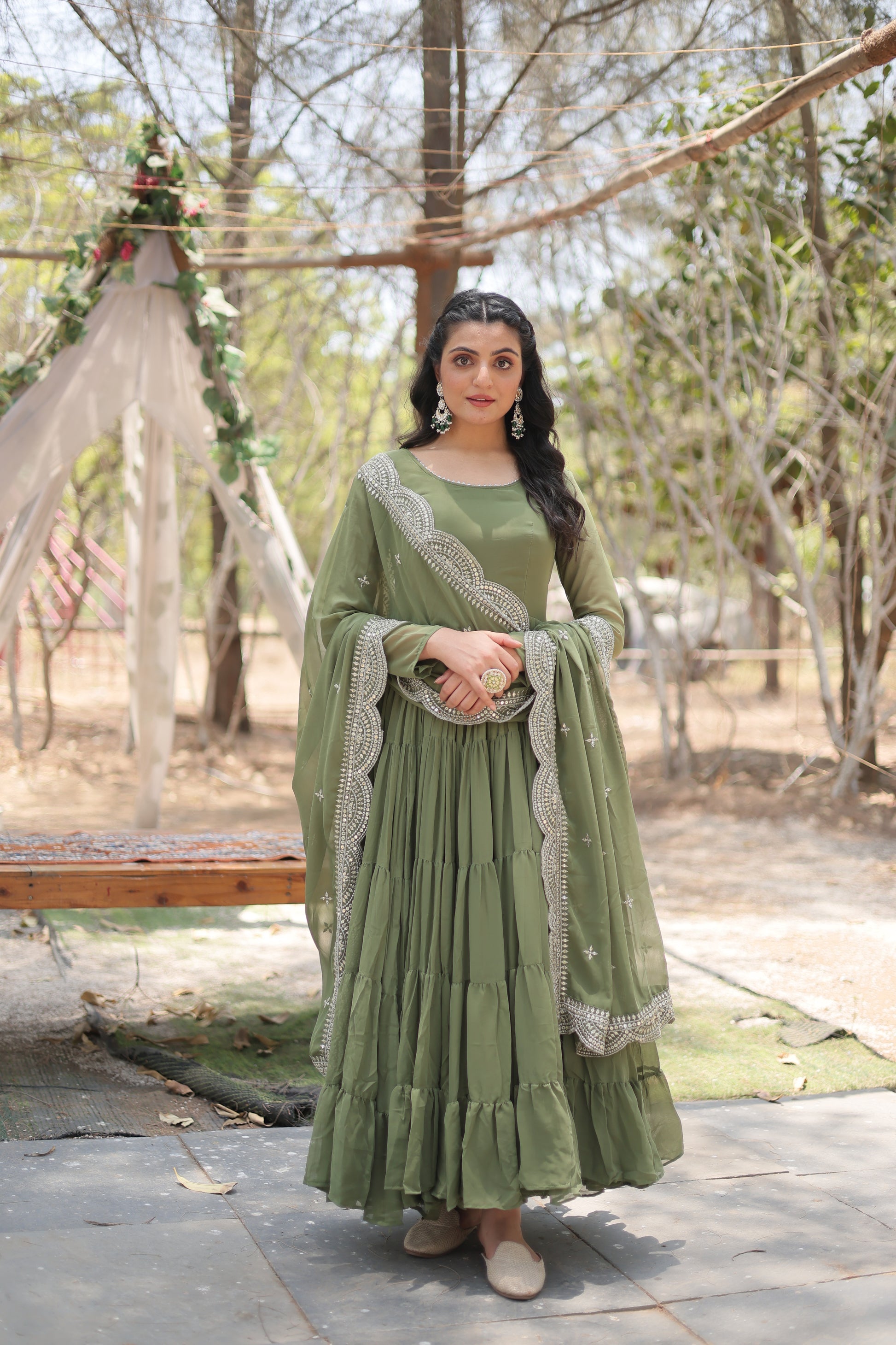 Green georgette Shreeprada designer Anarkali gown