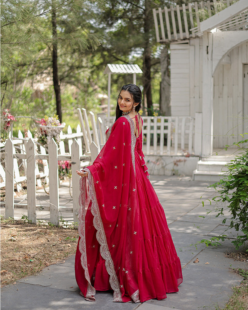 Shreeprada pink georgette anarkali gown set