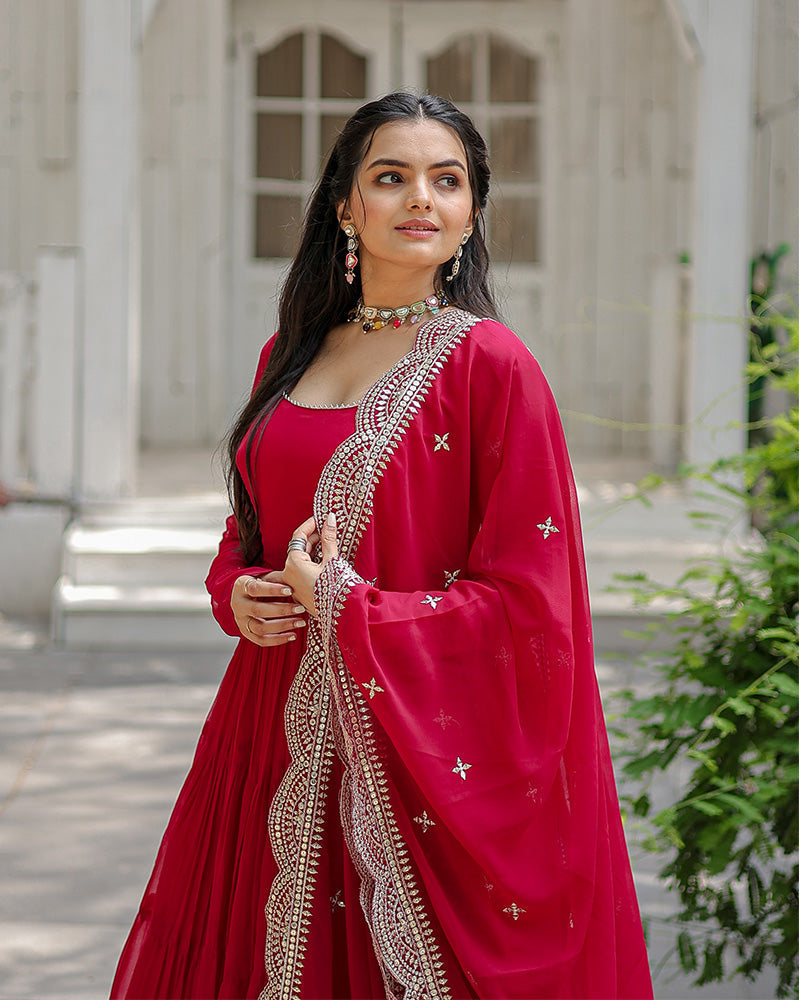 Shreeprada pink georgette anarkali gown set