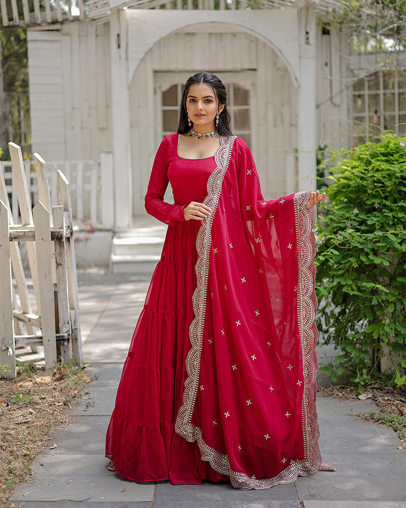 Shreeprada pink georgette anarkali gown set