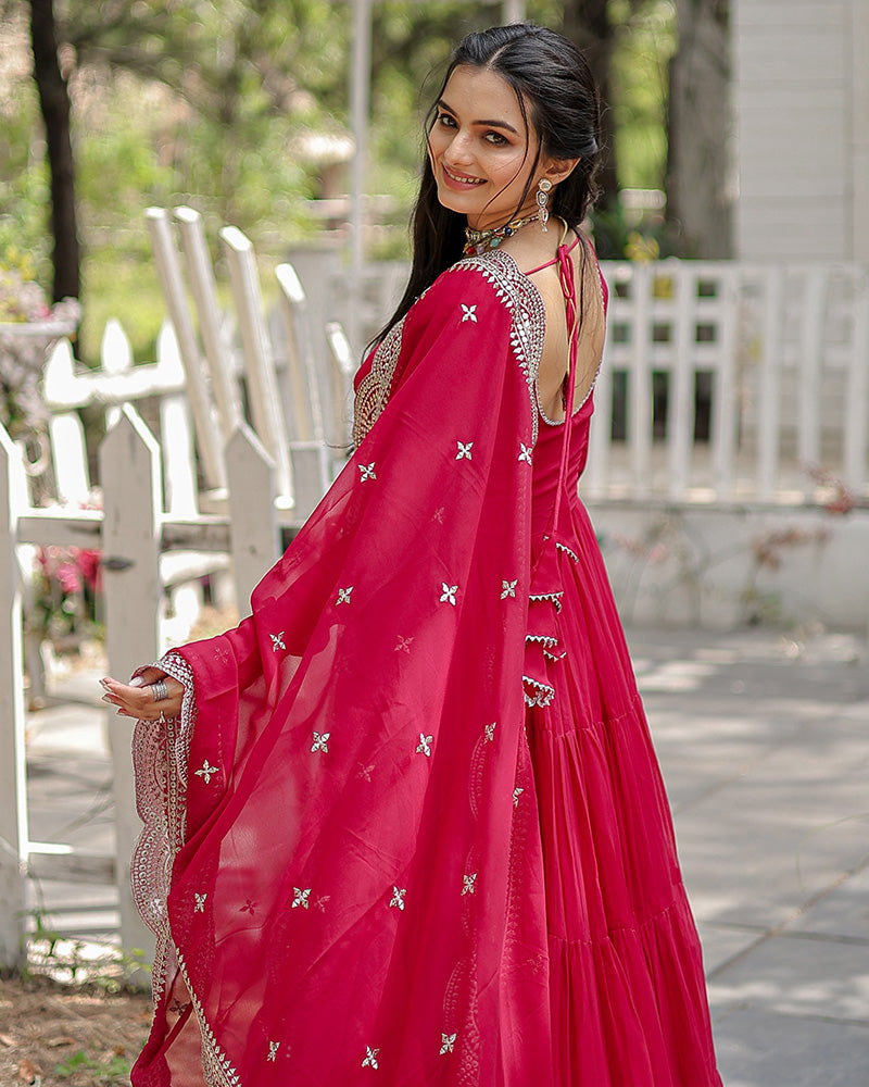 Shreeprada pink georgette anarkali gown set