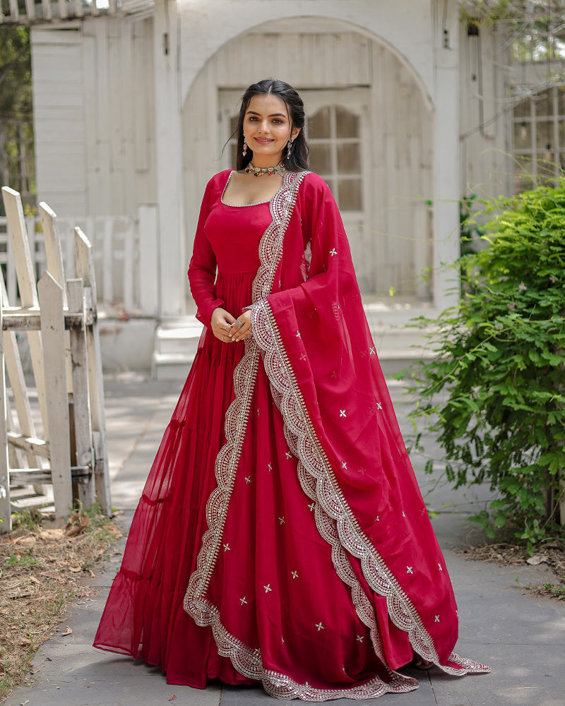 Shreeprada pink georgette anarkali gown set