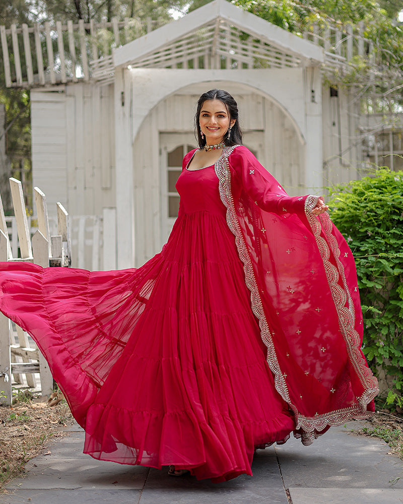 Shreeprada pink georgette anarkali gown set