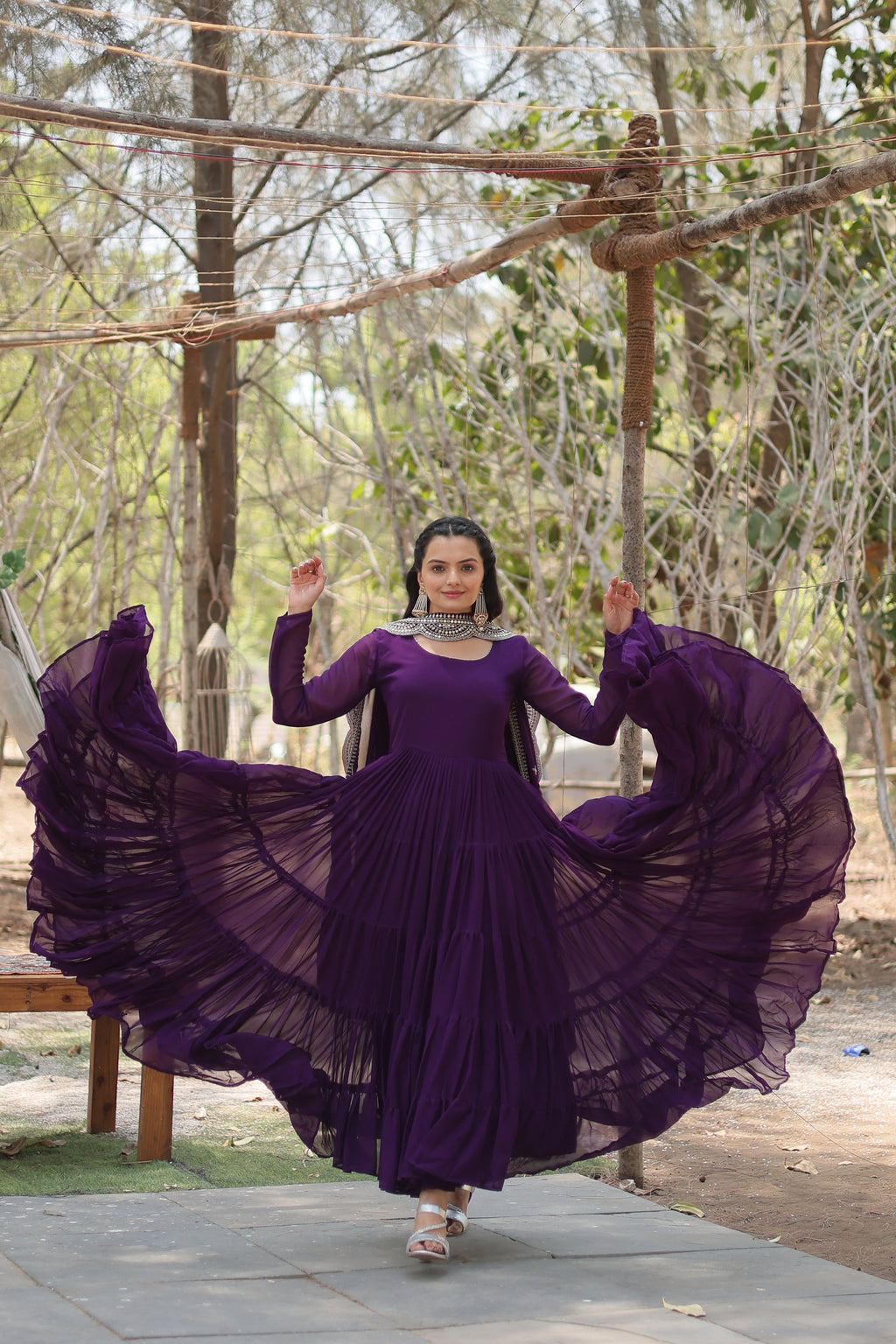 Purple georgette Shreeprada designer Anarkali gown