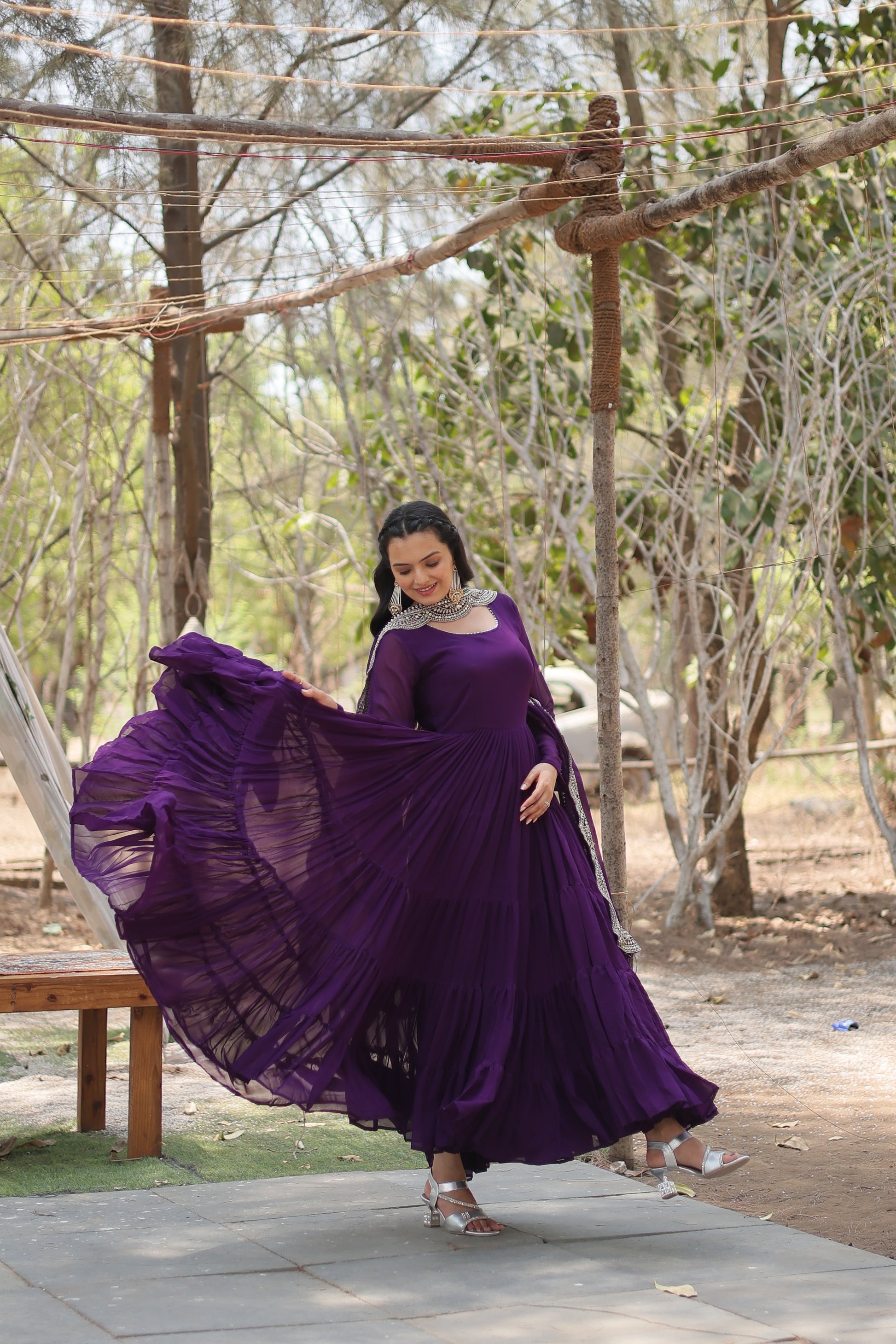 Purple georgette Shreeprada designer Anarkali gown