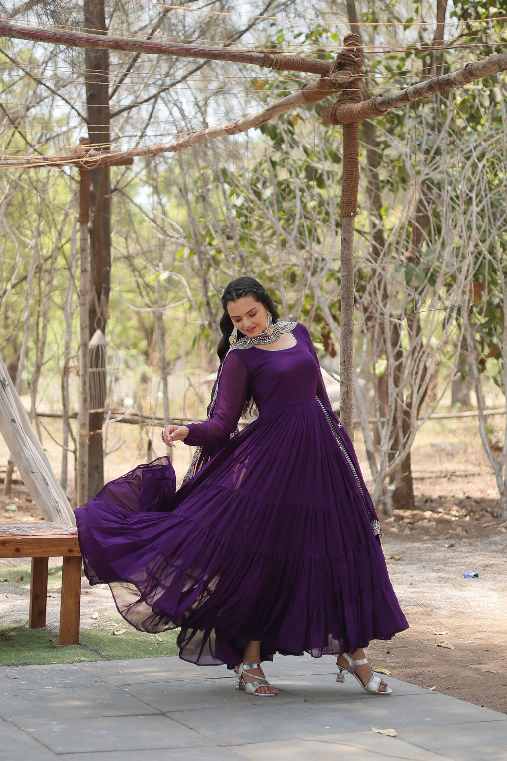 Purple georgette Shreeprada designer Anarkali gown