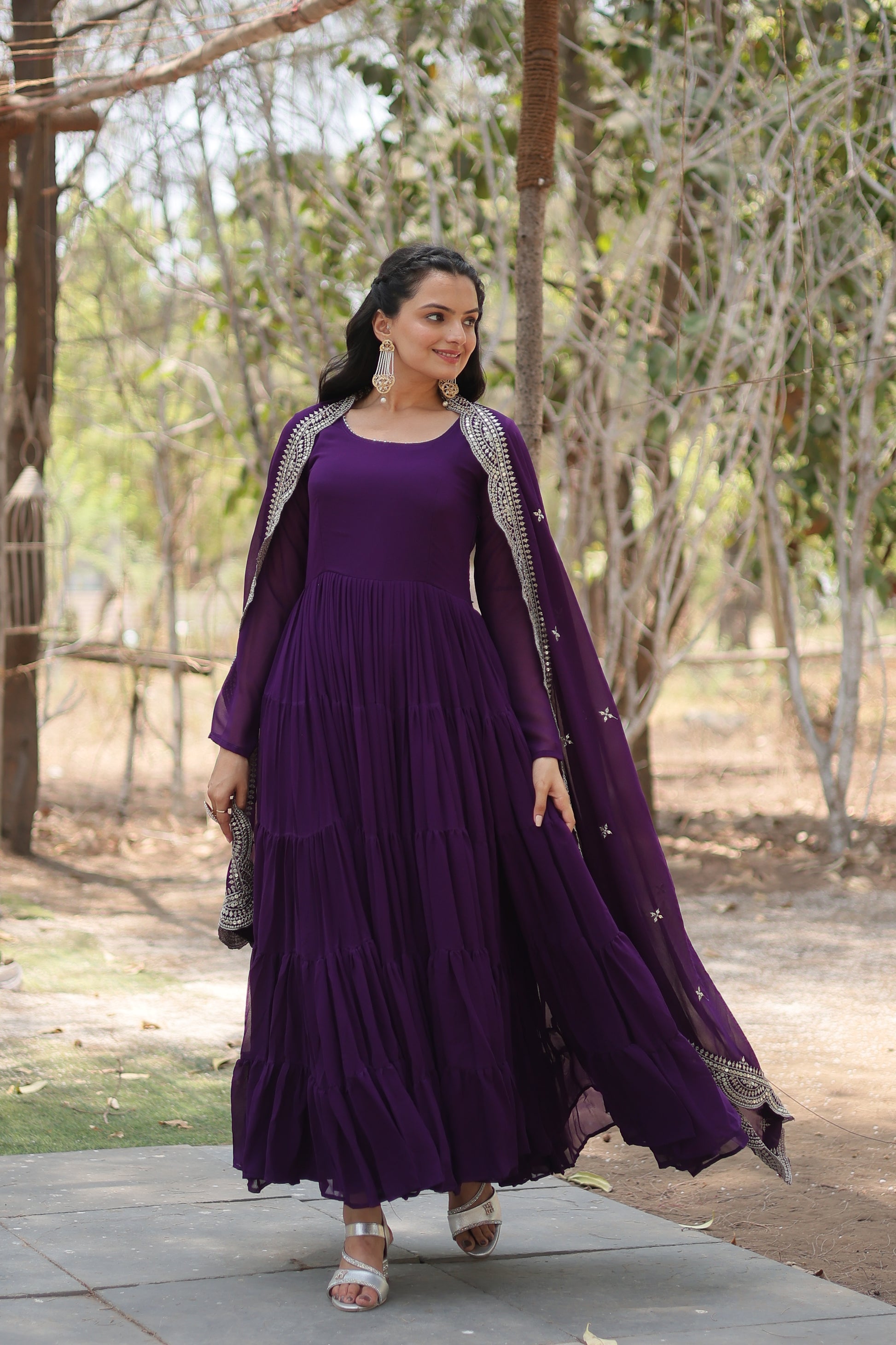 Purple georgette Shreeprada designer Anarkali gown