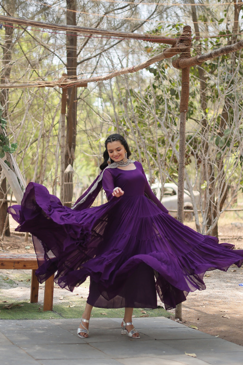 Purple georgette Shreeprada designer Anarkali gown