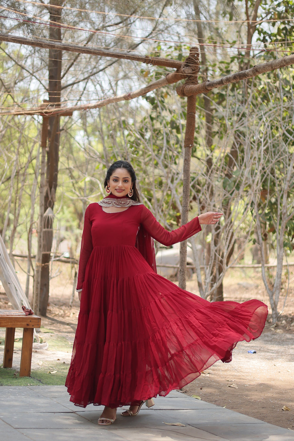 Shreeprada red georgette Anarkali gown set