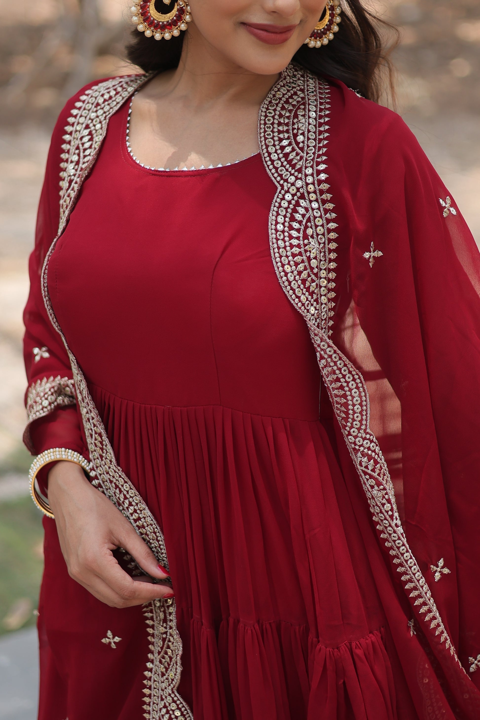 Shreeprada red georgette Anarkali gown set