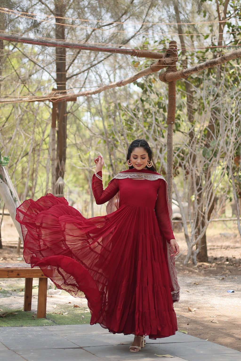 Shreeprada Red Georgette Anarkali Gown Set
