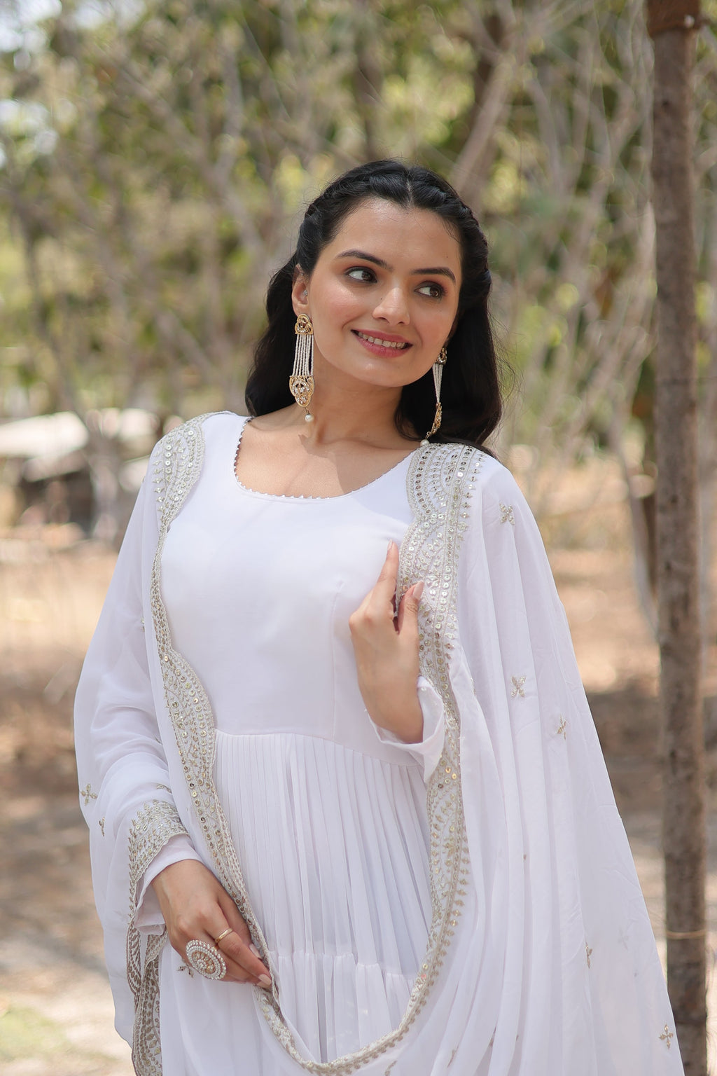 White georgette Shreeprada designer Anarkali gown