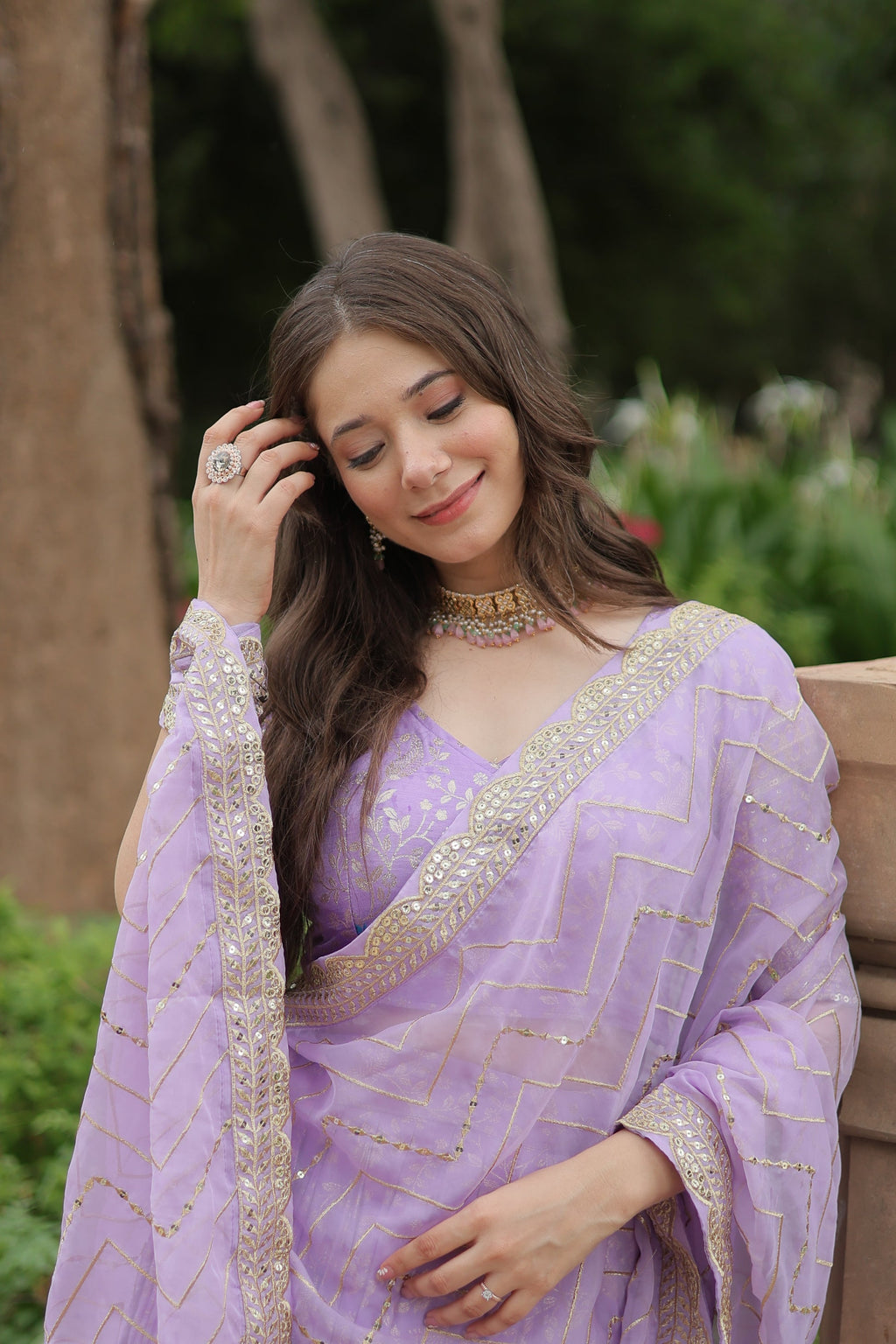 Shrinika lavender viscose jacquard sequins embroidered lehenga set