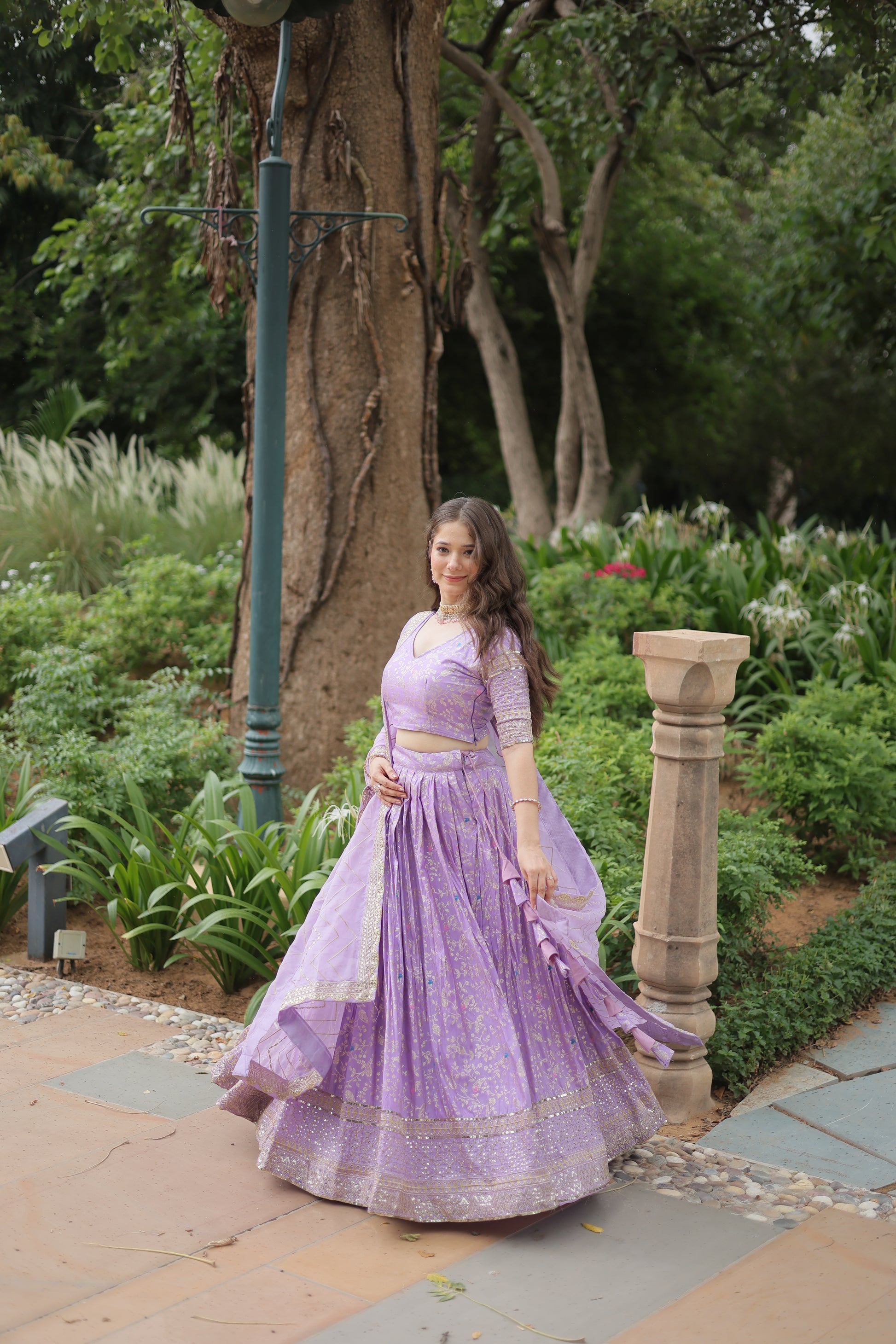 Shrinika lavender viscose jacquard sequins embroidered lehenga set