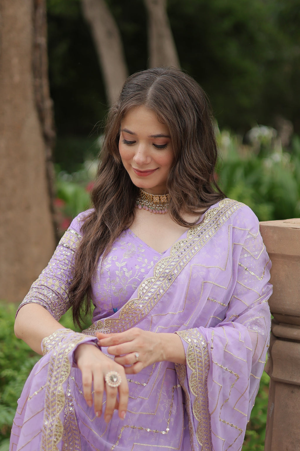 Shrinika lavender viscose jacquard sequins embroidered lehenga set