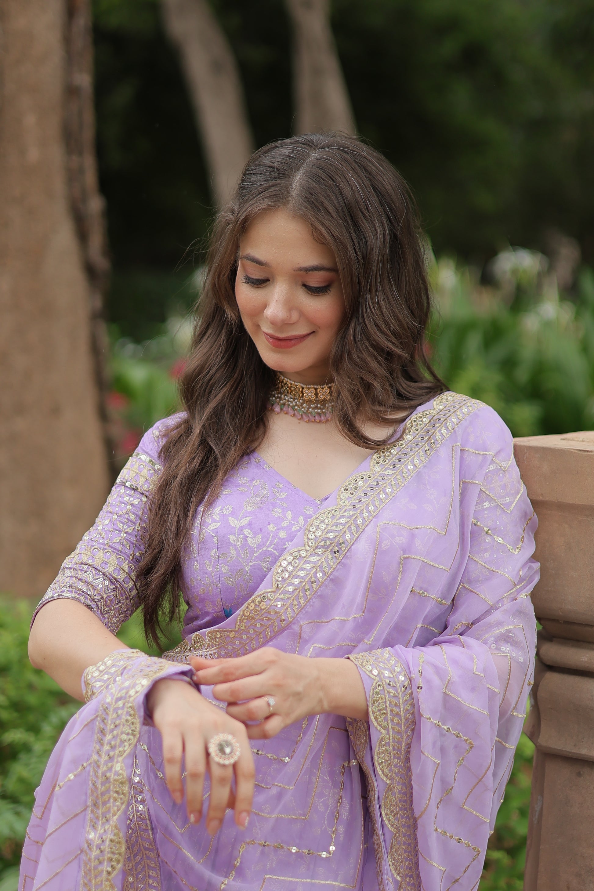 Shrinika lavender viscose jacquard sequins embroidered lehenga set