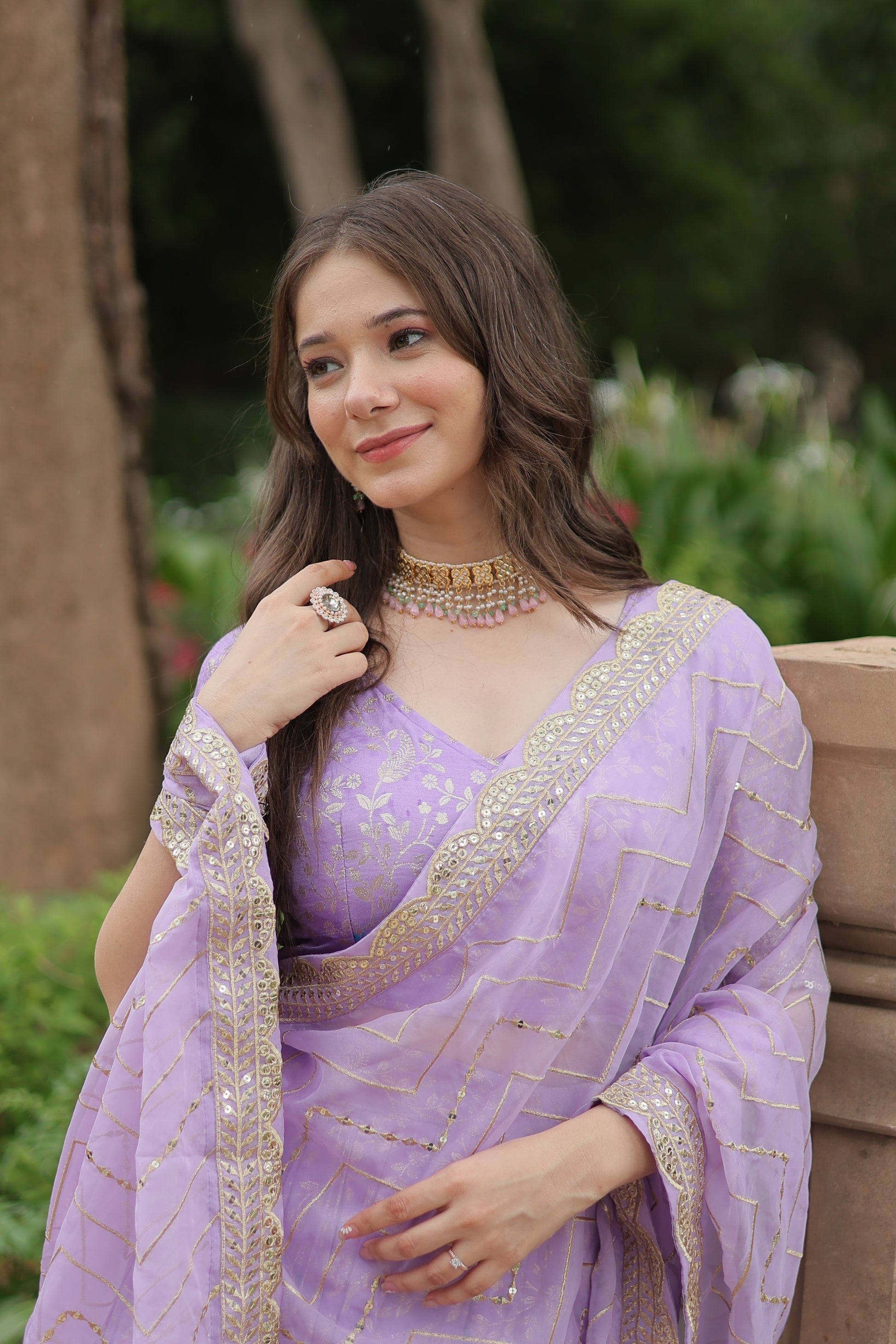 Shrinika lavender viscose jacquard sequins embroidered lehenga set