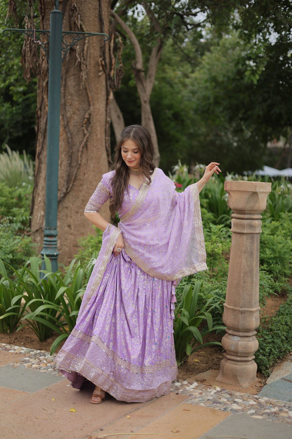 Shrinika lavender viscose jacquard sequins embroidered lehenga set