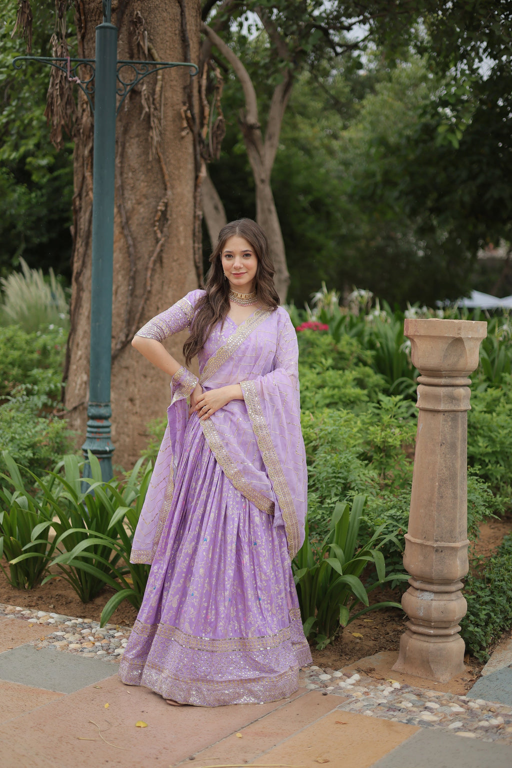 Shrinika lavender viscose jacquard sequins embroidered lehenga set