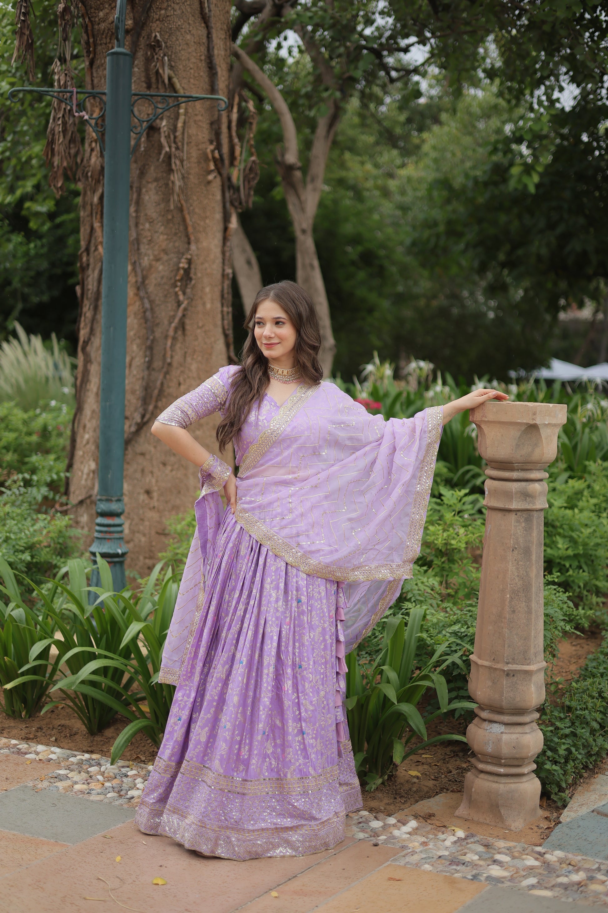Shrinika lavender viscose jacquard sequins embroidered lehenga set