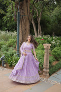 Shrinika lavender viscose jacquard sequins embroidered lehenga set