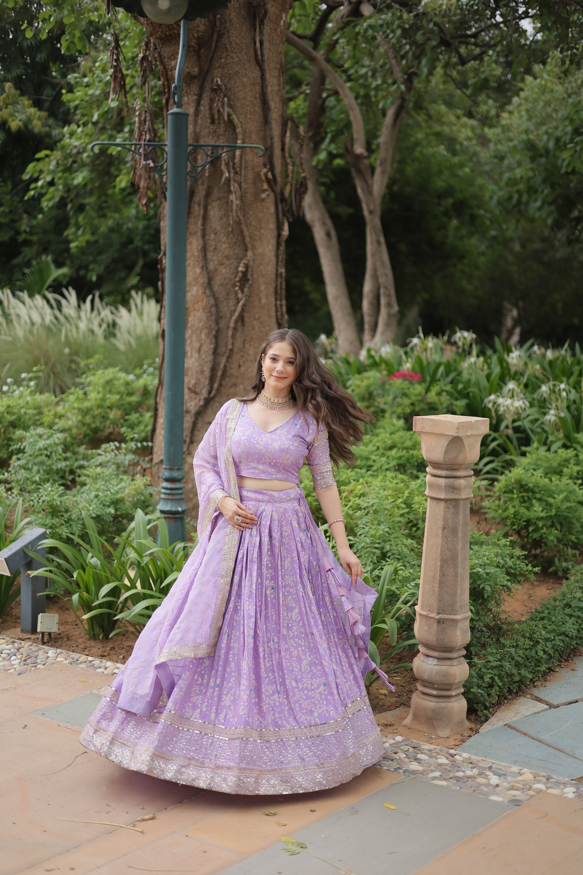 Shrinika lavender viscose jacquard sequins embroidered lehenga set
