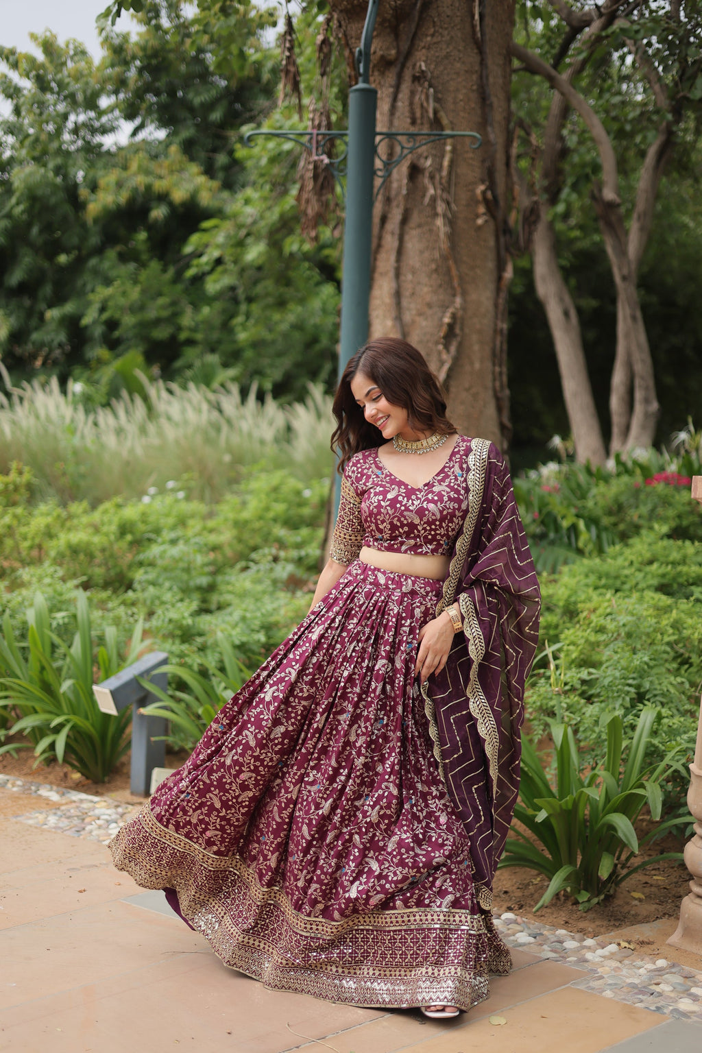 Wine viscose jacquard sequins embroidered Shrinika designer lehenga