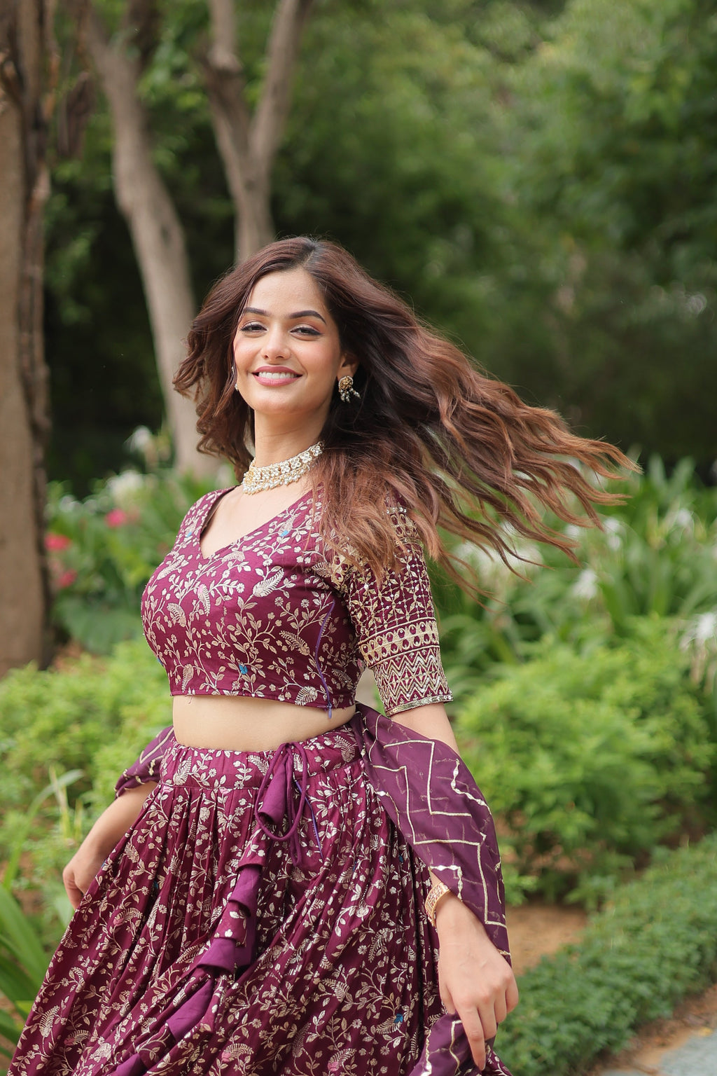 Wine viscose jacquard sequins embroidered Shrinika designer lehenga