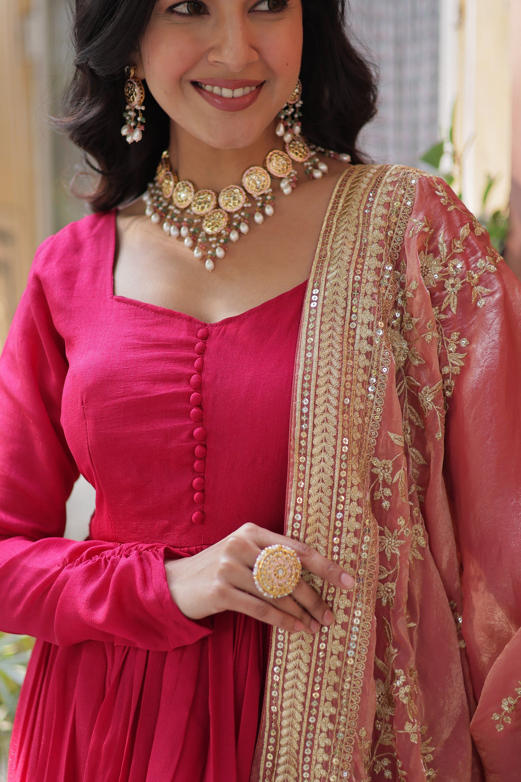 Shruti Pink Embroidered Flared Anarkali Gown Set