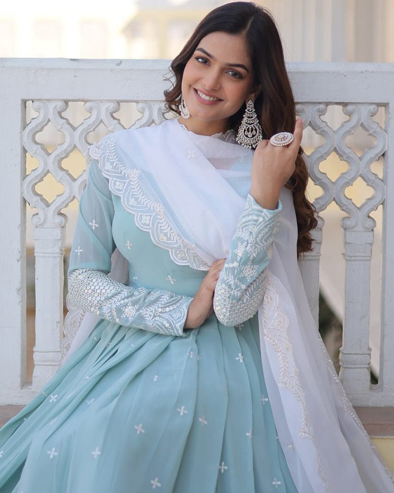 Amriteshwari Sky Blue Georgette Anarkali Gown Set