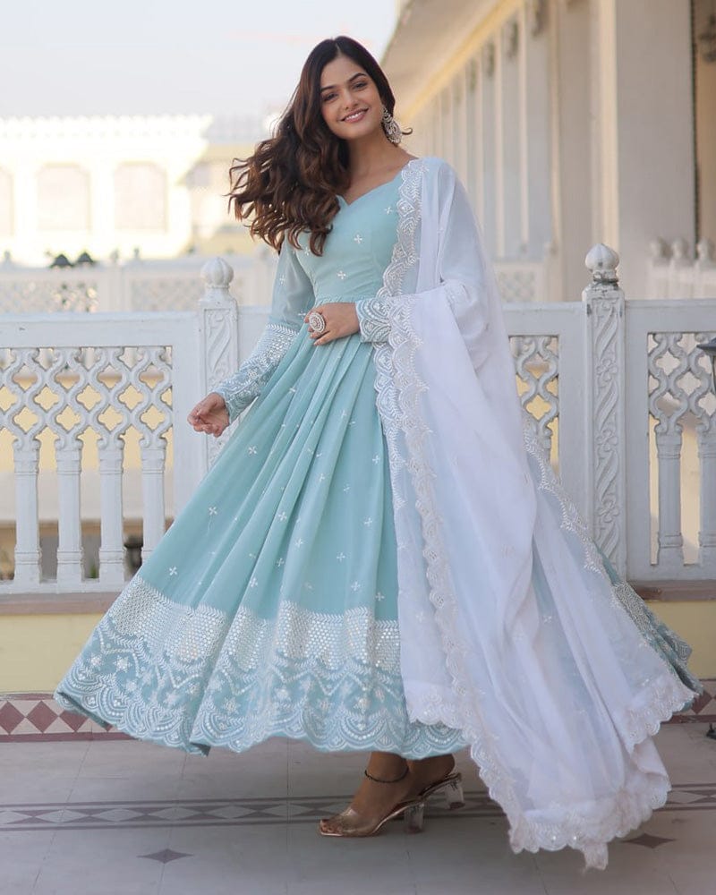 Amriteshwari Sky Blue Georgette Anarkali Gown Set