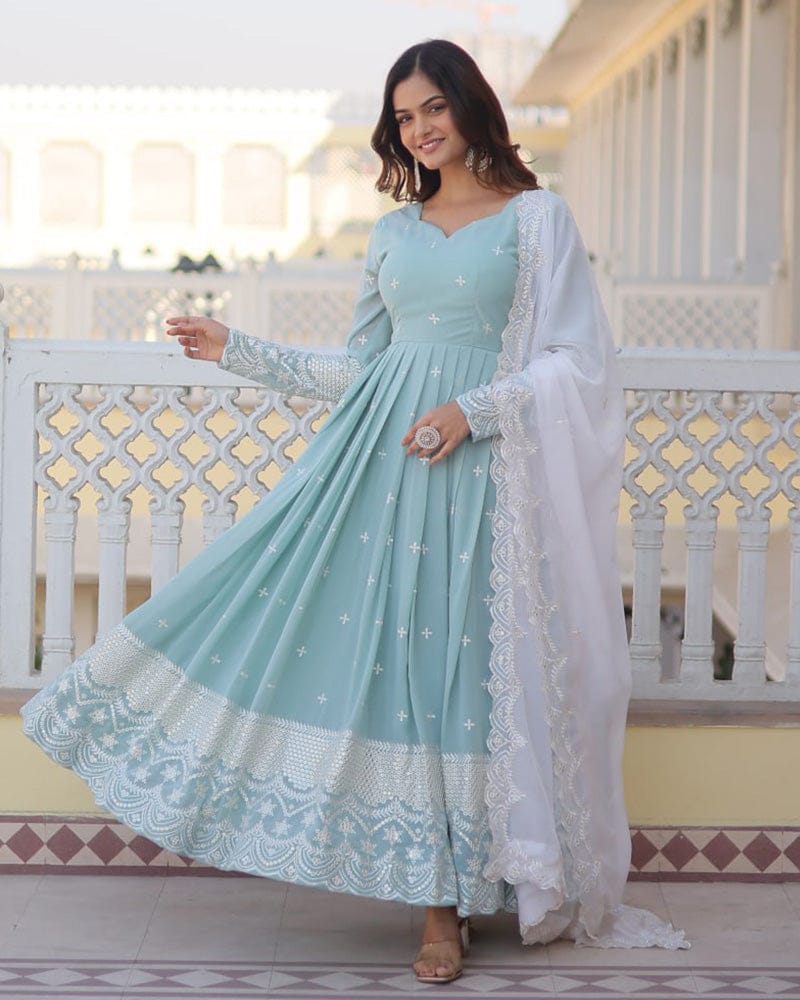 Amriteshwari Sky Blue Georgette Anarkali Gown Set