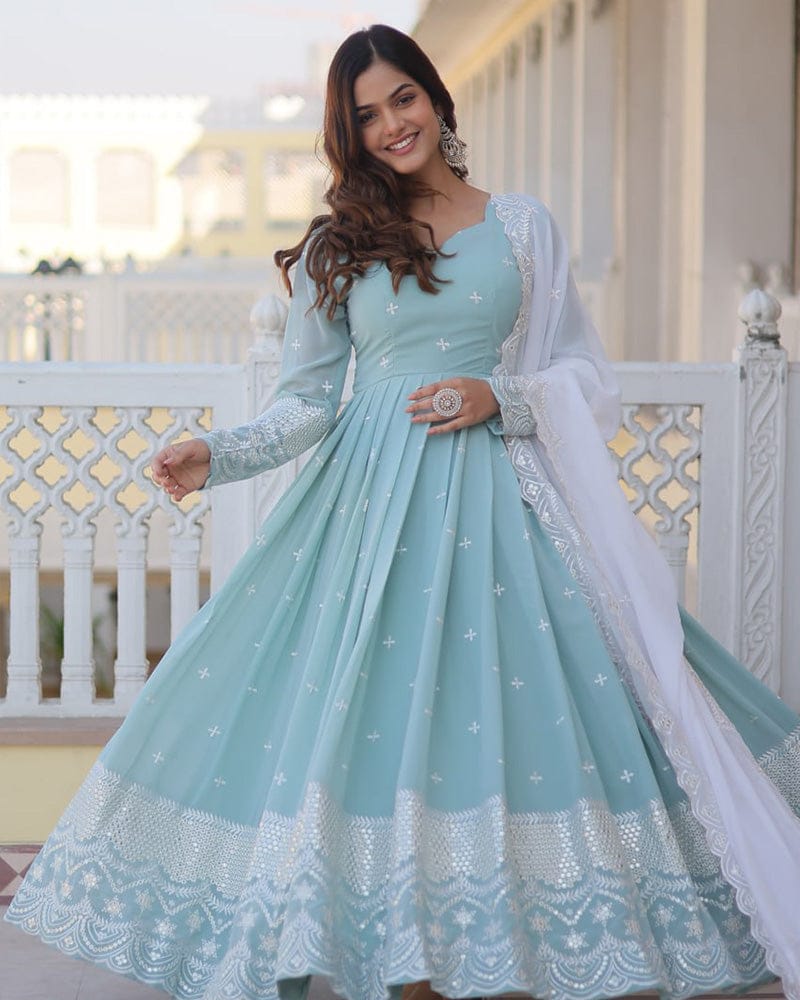 Amriteshwari Sky Blue Georgette Anarkali Gown Set