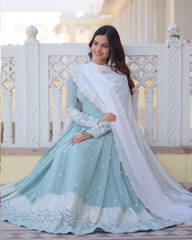 Amriteshwari Sky Blue Georgette Anarkali Gown Set