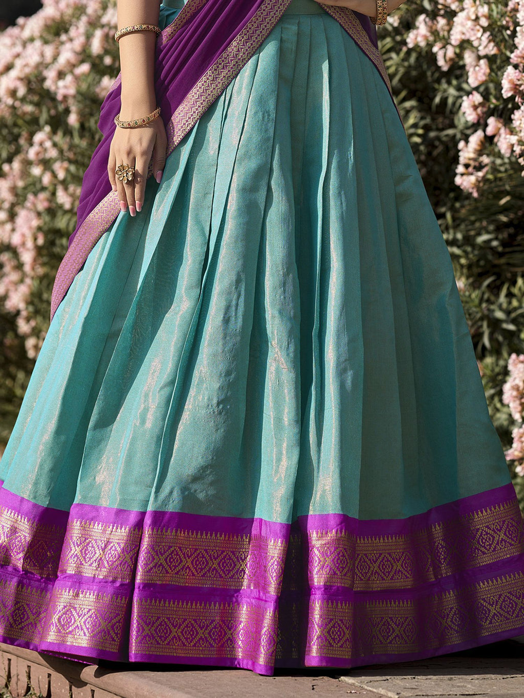 Sky Blue Kanchipuram Silk Zari Weaving Work Traditional Lehenga Choli