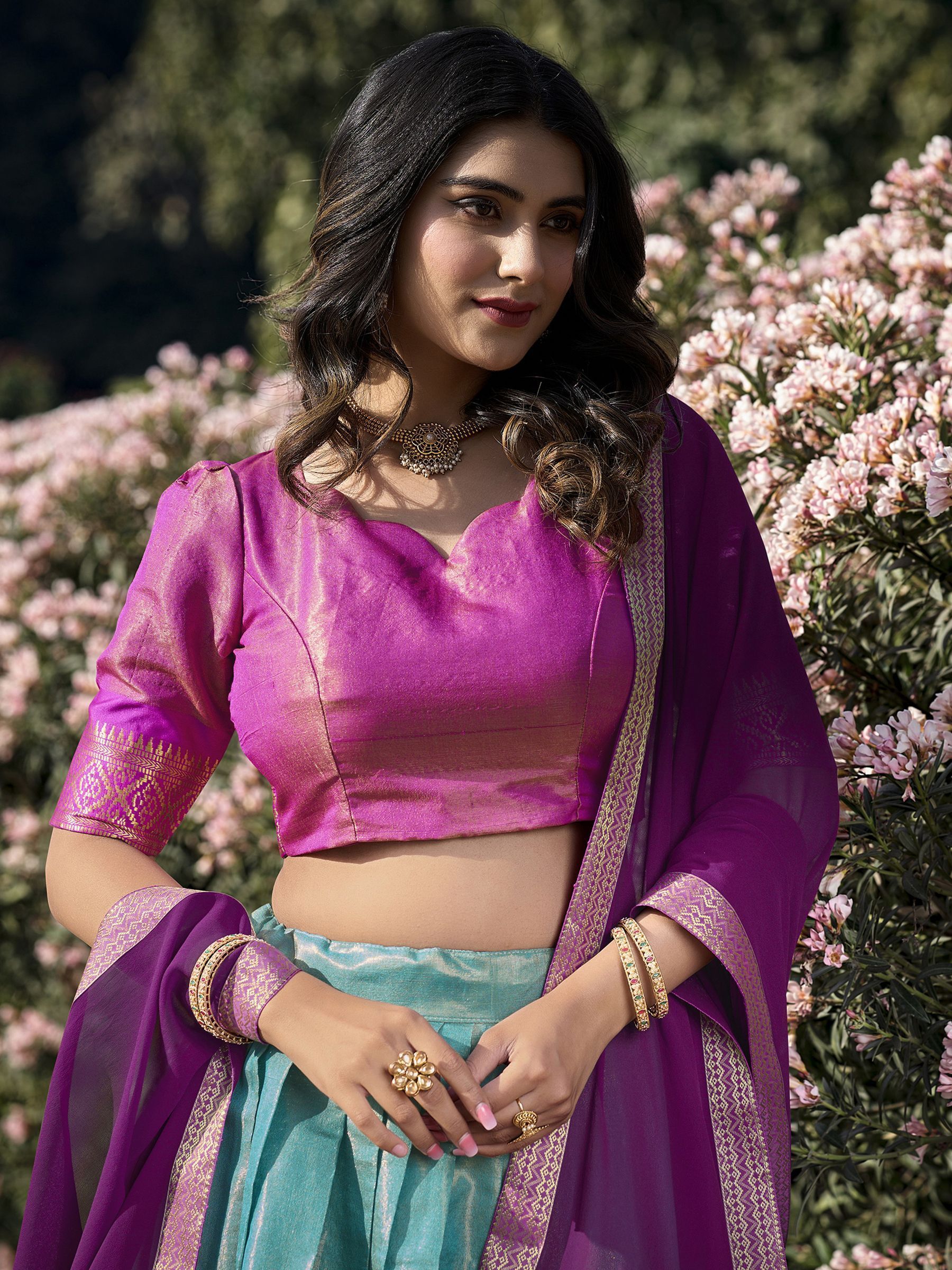 Sky Blue Kanchipuram Silk Zari Weaving Work Traditional Lehenga Choli