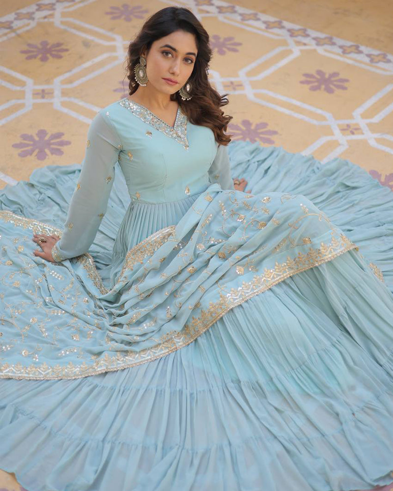 Kamakhya blue georgette anarkali gown set