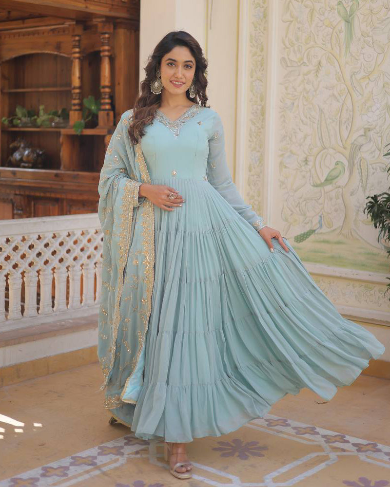 Kamakhya blue georgette anarkali gown set