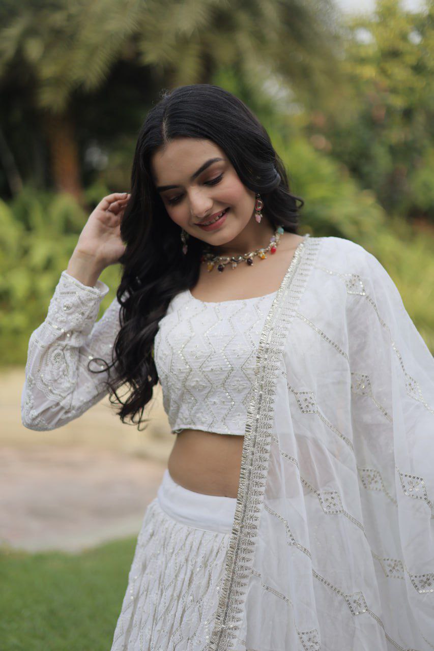 Snow queen embroidered georgette lehenga