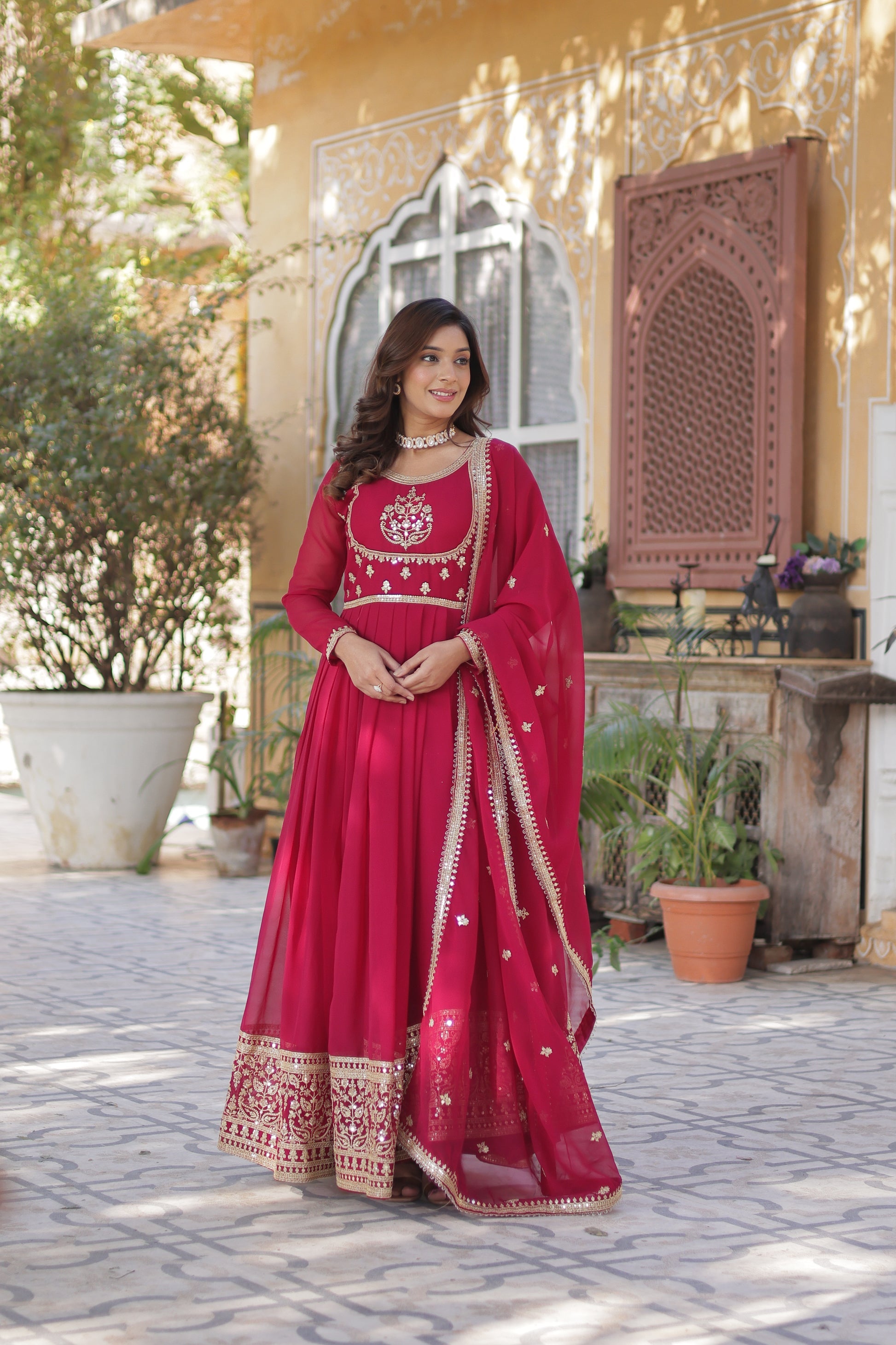 Soumi Pink Georgette Embroidered Anarkali Gown Set