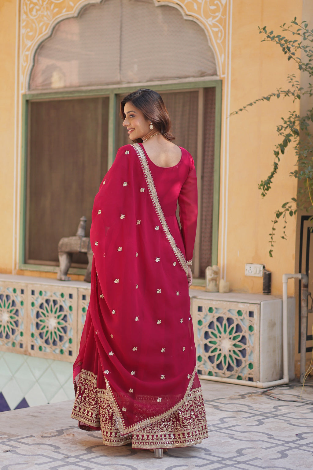 Soumi Pink Georgette Embroidered Anarkali Gown Set