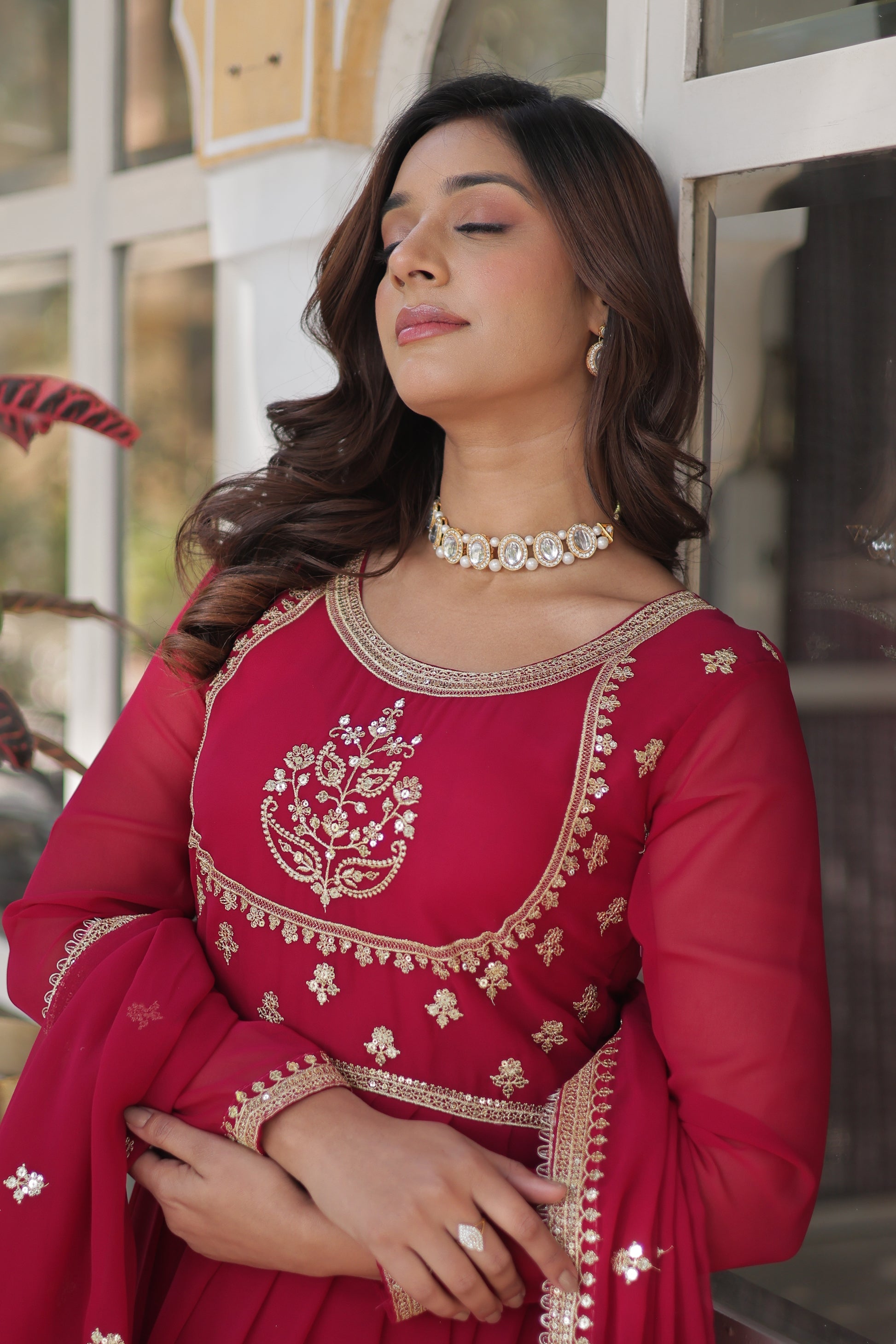 Soumi Pink Georgette Embroidered Anarkali Gown Set