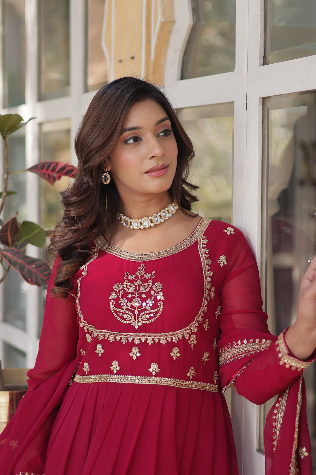 Soumi Pink Georgette Embroidered Anarkali Gown Set