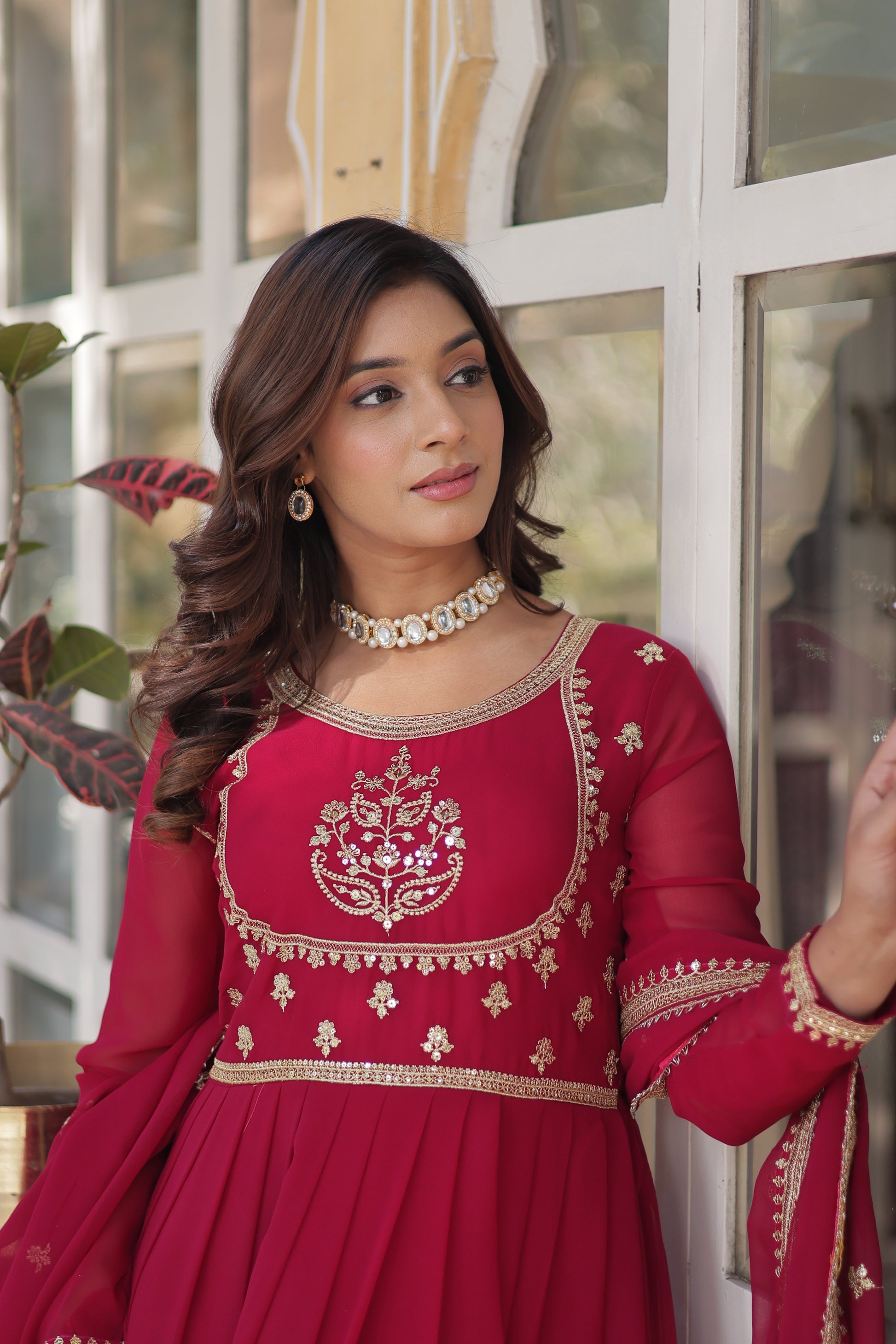 Soumi Pink Georgette Embroidered Anarkali Gown Set